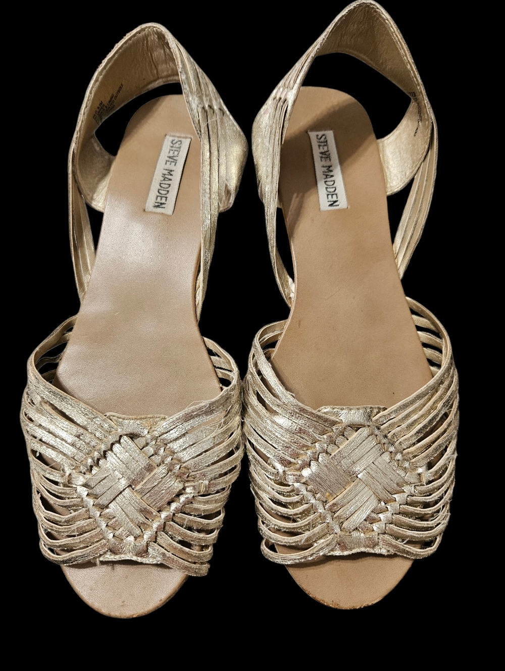 9-1/2" Medium Steve Madden Hillarie Huarache Metallic Gold Sandals